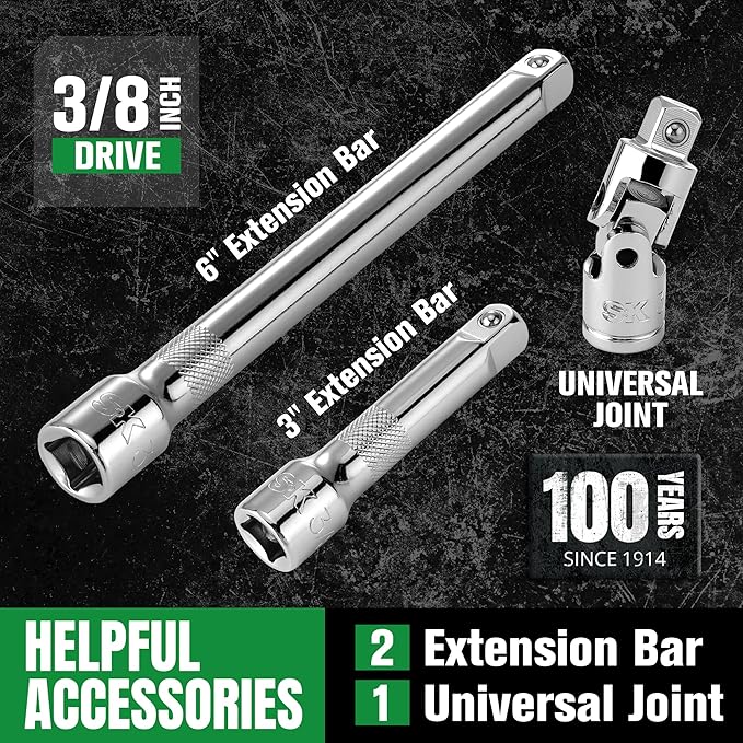SK 3/8" Drive Socket Set with 160-P Ratchet, 31-Piece, Metric, SuperKrome Finish, Premium CR-V Construction, with EVA Foam Tool Organizer