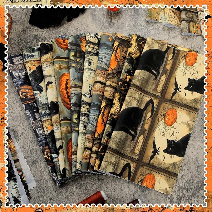 HunnmingRe 20 Pcs 10''x10'' Vintage Halloween Quilting Fabric Square Spooky - Image 3