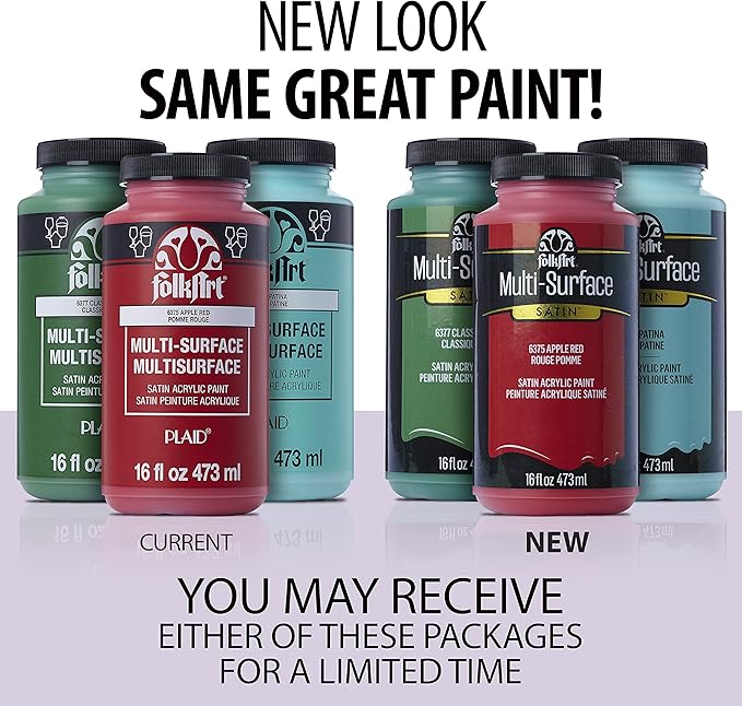 FolkArt Multi-Surface Satin Acrylic Paint in Assorted Colors, 16 oz, Apple Red - Image 2