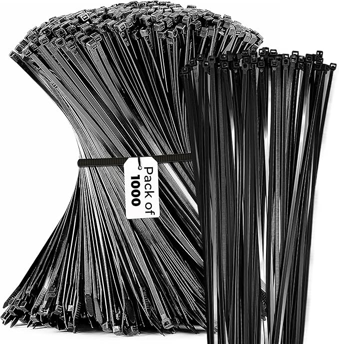 Bolt Dropper 12-Inch Black Zip Ties - 1000-Pack Heavy Duty Wire and Cable Ties - Durable Self-Locking Nylon with 40 lbs Tensile Strength - UV and Temperature Resistant for Indoor and Outdoor Use