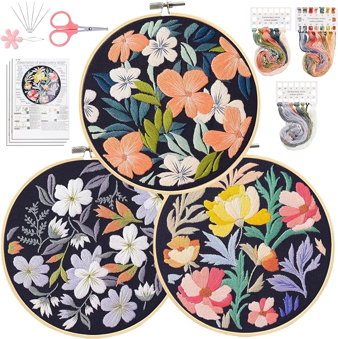 Santune 3 Pack Embroidery Kit for Beginners, Needlepoint Cross Stitch Kits for by Santune