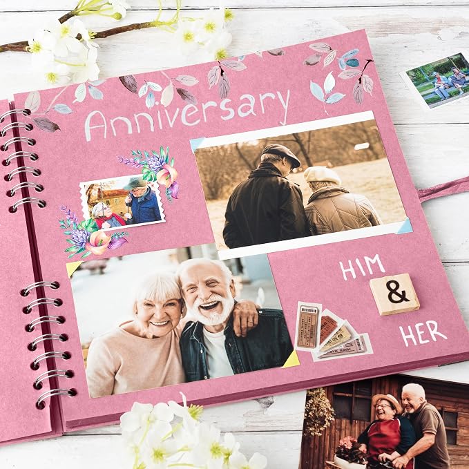 Bstorify 10 x 10 Inches Scrapbook Album 70 Pages Pink Thick Kraft Paper Corner - Image 6