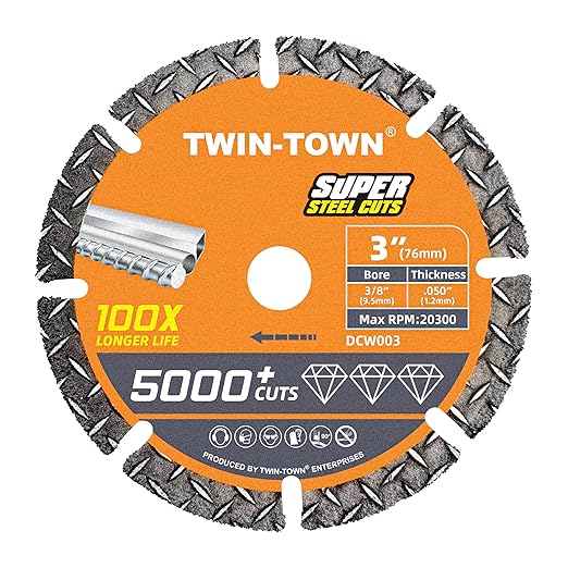 TWIN-TOWN 3" Diamond Cutting Wheel with 3/8" Arbor, Metal Cut Off Wheel, Carbide Cutting Wheel for Angle Grinder, 5000+ Cuts on Rebar, Steel, Iron, and INOX
