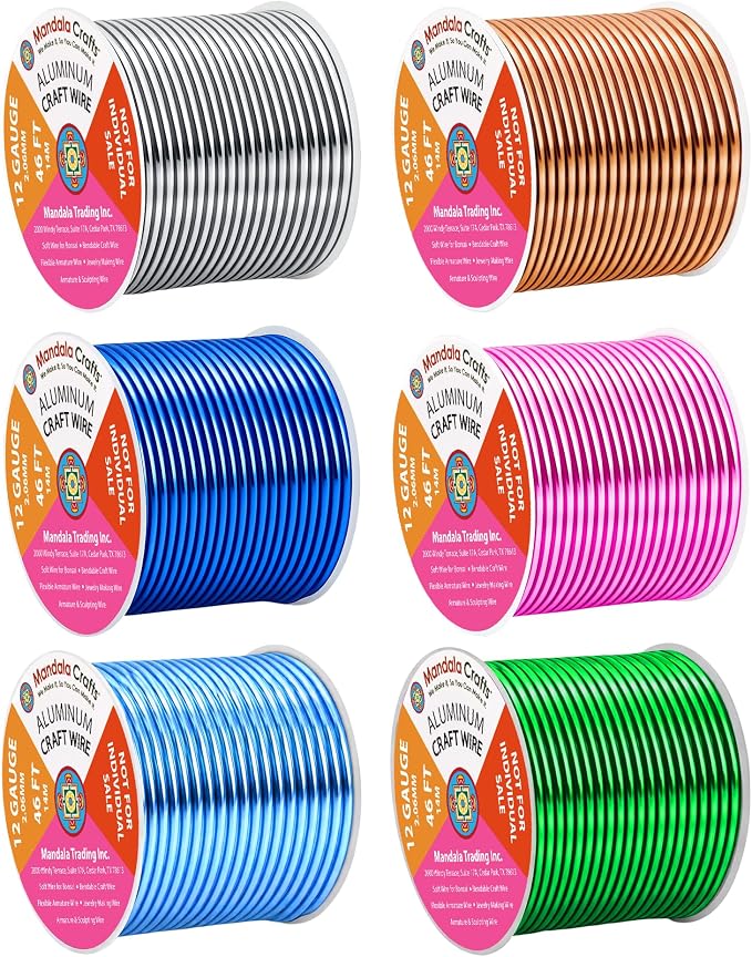Mandala Crafts 12 GA Pink Green Blue Assorted Anodized Aluminum Craft Wire | by MandalaCrafts