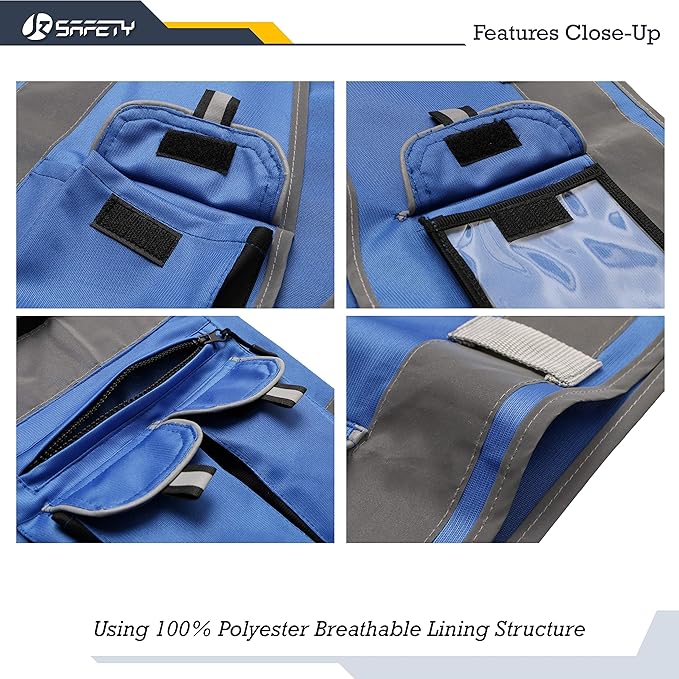 JKSafety 10 Pockets High Visibility Zipper Front Blue Safety Vest with High Reflective Strips Meets ANSI/ISEA Standards (3X-Large, 88-Blue)