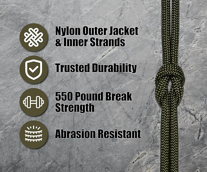BORED? PARACORD! 550 lb Paracord - Ideal for Crafting, Camping, DIY Projects, Active & Military Outdoors - Strong Survival Rope - Tactical Parachute Cord Type III - Olive Drab Green 250 Feet