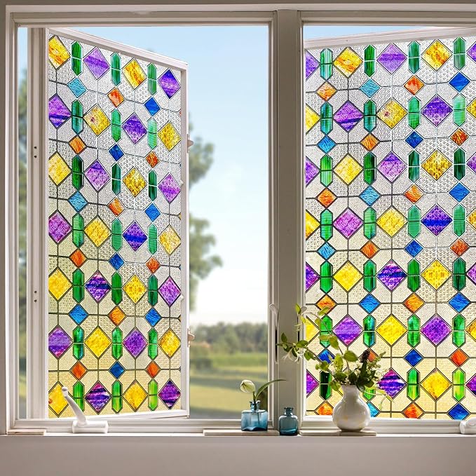Coavas Window Privacy Film Stained Glass Window Clings Upgrade 3D Rainbow - Image 5