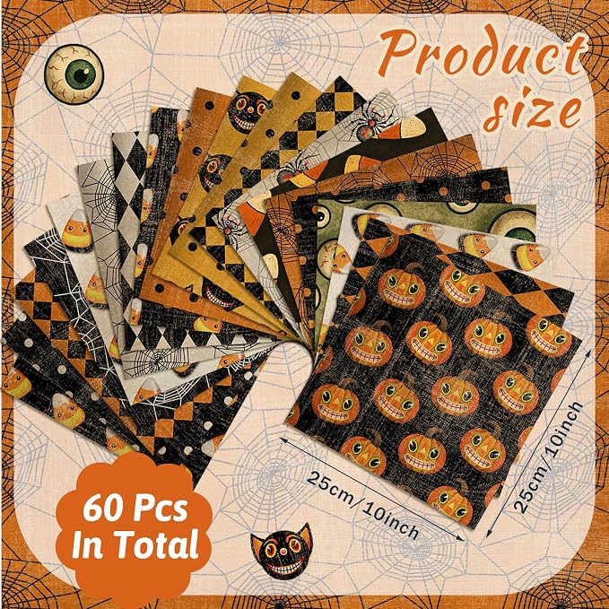 HunnmingRe 20 Pcs 10''x10'' Vintage Halloween Quilting Fabric Square Bundle - Image 2
