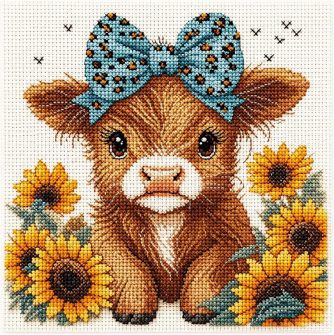 Zhenqing Highland Cow Stamped Cross Stitch Kit by ZhenqingHomeFlagship