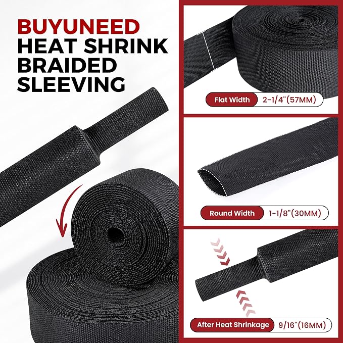 Heat Shrink Wire Loom 2:1 Shrinkable Braided Cable Sleeve 1-1/8 Inch ID-46ft - Image 2