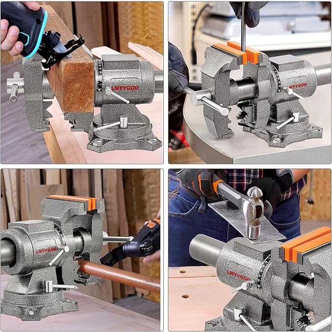 Bench Vise, 5inch Width 5inch Jaw Opening, 360° Swivel Base, Multipurpose Heavy Duty Workbench Vise with Anvil and 1 Pair Vise Jaw Pad, Table Vise Clamp force 5500LBS