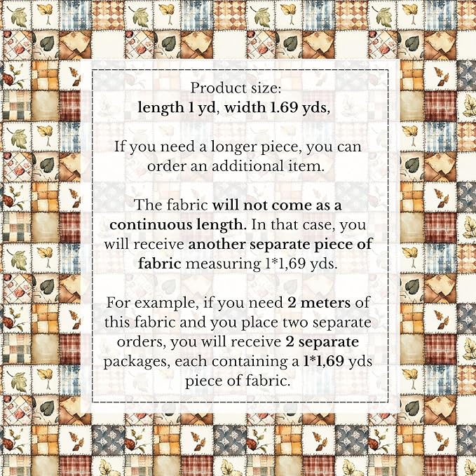 Patchwork Cotton Fabric Panel 61 x 36.6 Inches, Autumn Leaves Quilt Style - Image 6