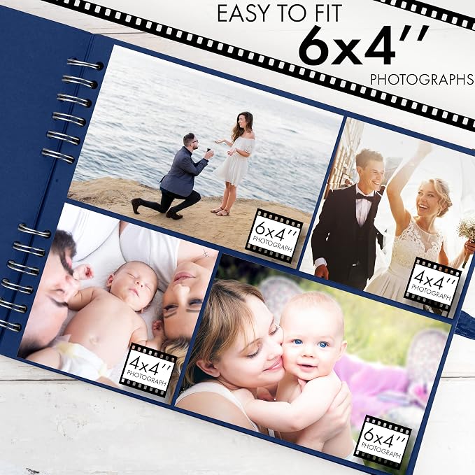 Bstorify Square Scrapbook Photo Albums 50 Pages Blue Thick Paper, Ribbon Closure - Image 4