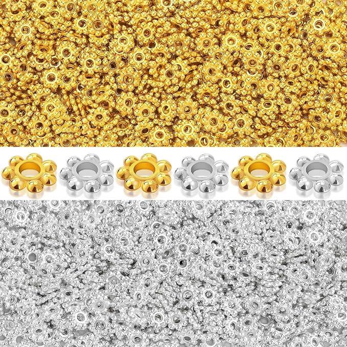Augshy 700 Pcs Silver and Gold Daisy Flower Spacer Beads by Augshy