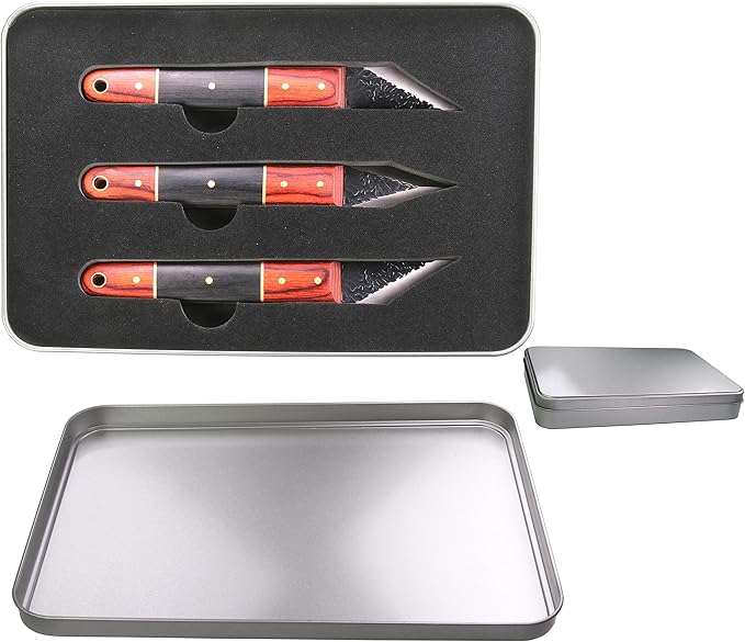 3pc Marking Knife within Tin Box, Marking Gauge Woodworking, Premium Woodworking Tool with High Speed Steel Sharp Blade, Beautiful Wood Handle