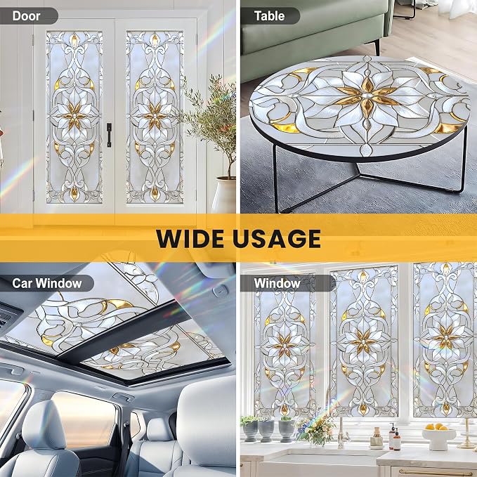 Stained Glass Window Privacy Film: Non-Adhesive Sun and Landscape Mosaic Design - Image 8
