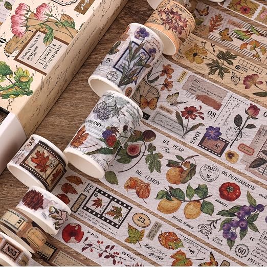 20 Rolls Vintage Washi Tape Set, Floral Letter Butterfly Mushroom Botanical - Image 6