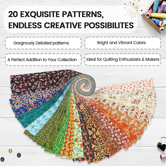 Craftido-20 Options-100% Cotton Jelly Roll Fabric Precut Strips - Image 3