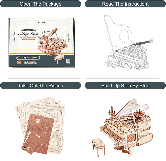 ROKR 3D Wooden Puzzles for Adults 223pcs Piano Model Kit 1:20 Scale Building - Image 4