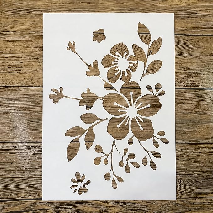 TIAMECH A4 Reusable Vintage Wildflower Branch Stencil by TIAMECH