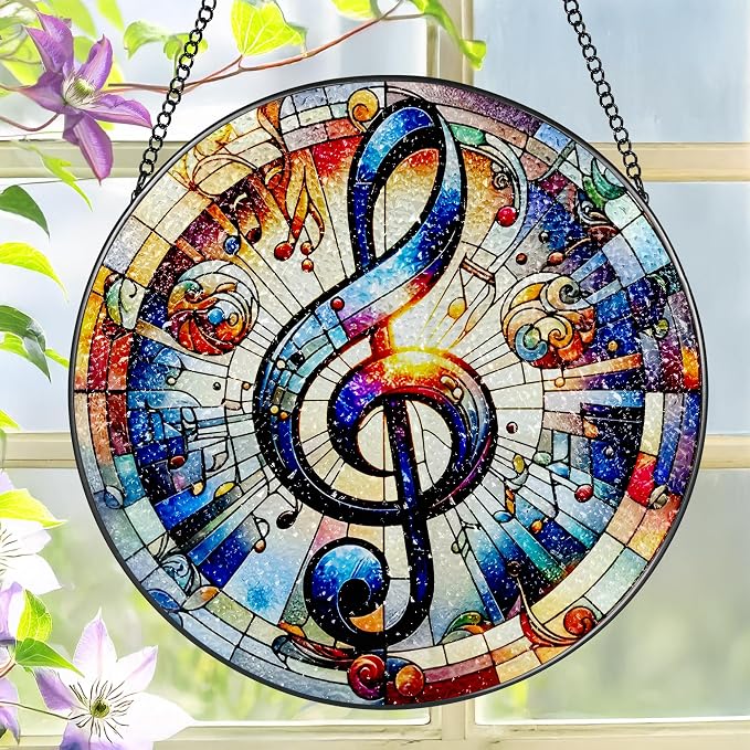 Stained Glass Window Hanging, LAOWEIKI 8'' Musical Note Suncatcher, Stained by Unknown