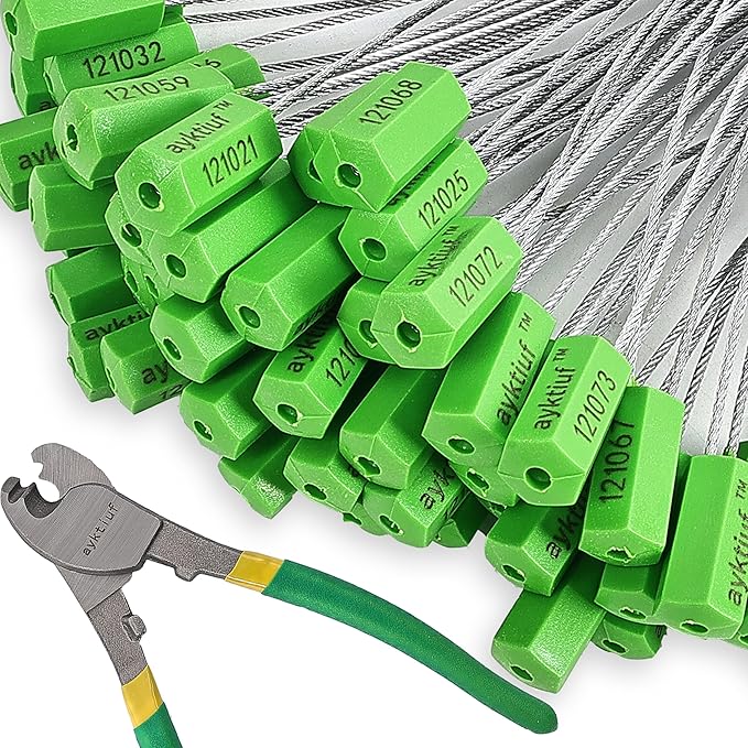 600 Pieces Security Cable Seals, Metal Number security tags for Truck, Trailers, Cargo, Containers, Vans, Oil Tank, Milk Vehicle (Green, 600 Pack)