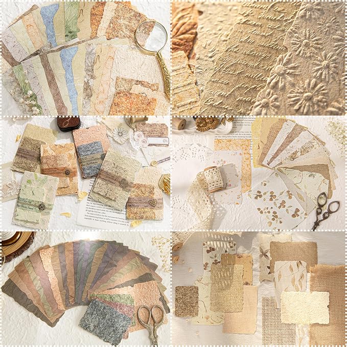 168Pcs Vintage Scrapbook Supplies Kit Textured Rice Paper by Unknown