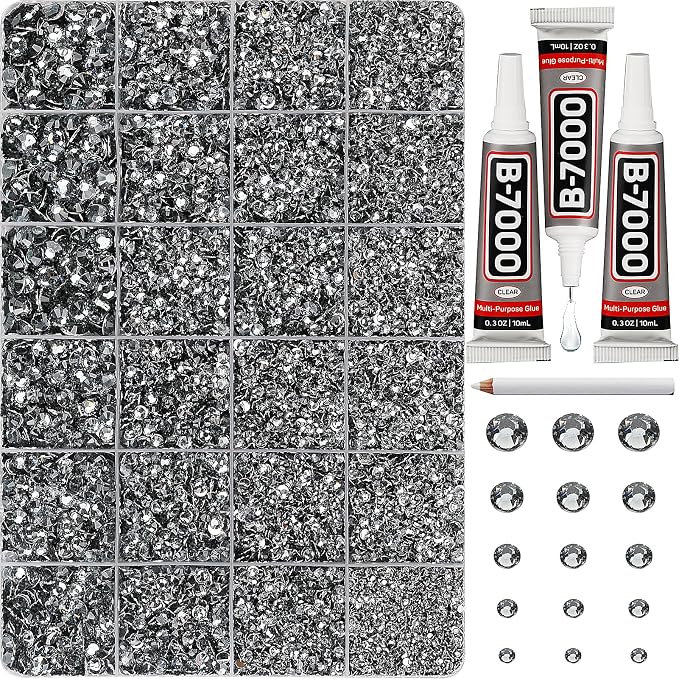 33000Pcs Grey Rhinestones for Bedazzling, 6mm Flatback Gems Bedazzler Kit by Worthofbest
