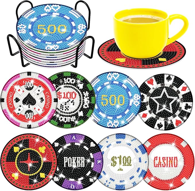 Cumule 8 Pcs Casino Diamond Art Coasters Kits by cumule