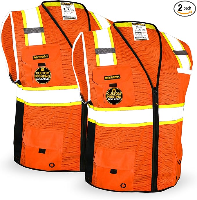 KwikSafety - Charlotte, NC - BIG KAHUNA Safety Vest [2 PACK] Class 2 ANSI OSHA Reflective Vest Durable High Visibility Vest Construction Safety Vest for Men Industrial Work Gear/Orange 2XL