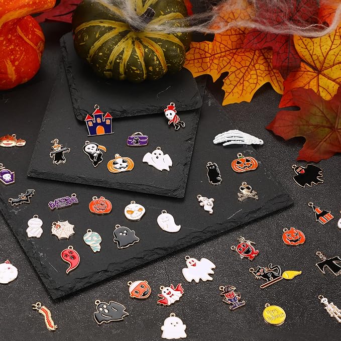 SANNIX 110Pcs Halloween Charms Gold Enamel Jewelry Making Charms - Image 2