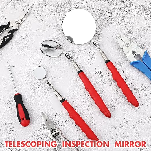 3 Pieces Telescoping Inspection Mirror Stainless Steel Extendable Mechanic Mirror with Long Handle Tool for Technicians Mechanics Contractors Eyelashes Mouth and Other Small Parts(Red)