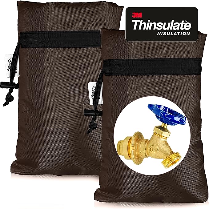 Enlarge Outdoor Faucet Cover for Winter Freeze Protection, 3M Thinsulate, 10"H x 6.3"W Hose Bib Covers for Wall Taps Outside, Waterproof & Frost Free Insulated Spigot Cover, 2 Pcs Faucet Socks - Brown