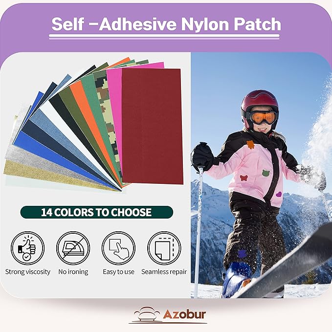 Azobur 2-Pack Nylon Repair Patches Self Adhesive Vinyl Outdoor Camping Gear Repair Kit,Waterproof Fabric Repair Patches for Down Jacket, Tent, Sleeping Bag （10X20cm)