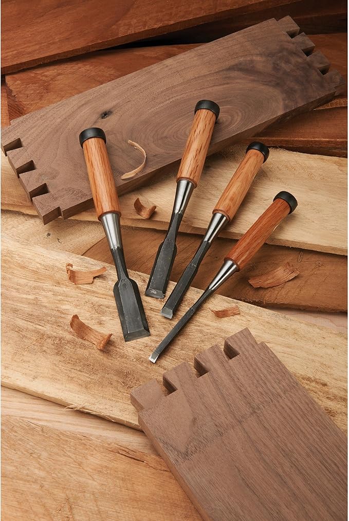 Ioroi 4-Piece Japanese Bench Chisel Set - 6 mm, 12 mm, 18 mm, 24 mm - High Carbon Steel Blade - Wood Handle - Wood Chisels