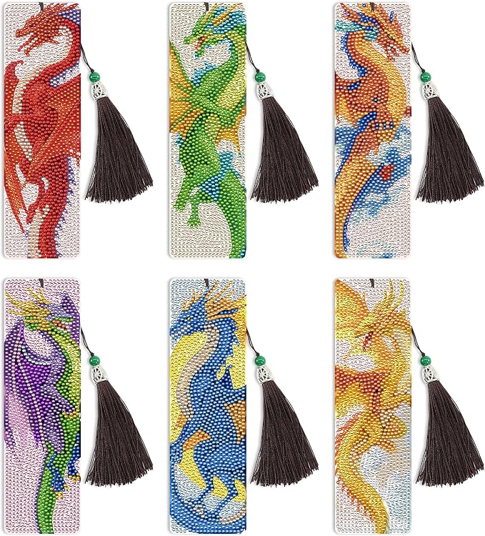 6 Pcs Dragon Diamond Art Bookmarks by CRASHOT
