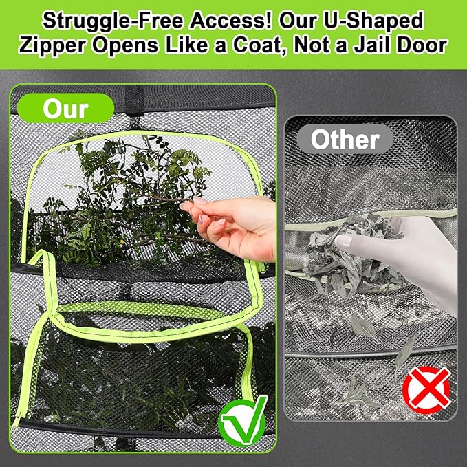 LUKETURE 6-Layer Herb Drying Rack Hanging Mesh Net,Windproof Drying Rack w/U-Zipper Design & Hook - Foldable & Collapsible for Plants, Herbs, Flowers, Fish, Clothes | Save Space | Natural Drying
