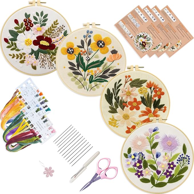 Bonroy 4 Sets Embroidery Set for Beginners Art Crafts Easy Sewing Includes by Bonroy