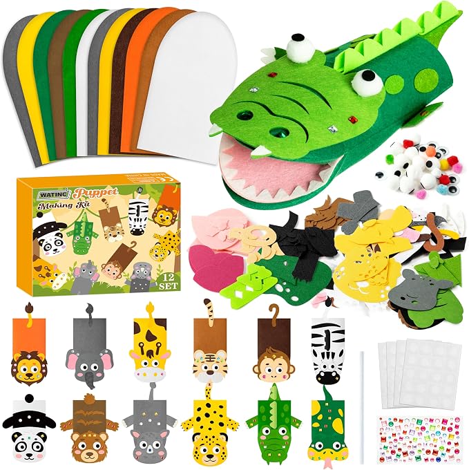 WATINC 12Pcs Hand Puppet Making Kit, Art Craft Felt Sock Puppet Toys, Creative by WATINC