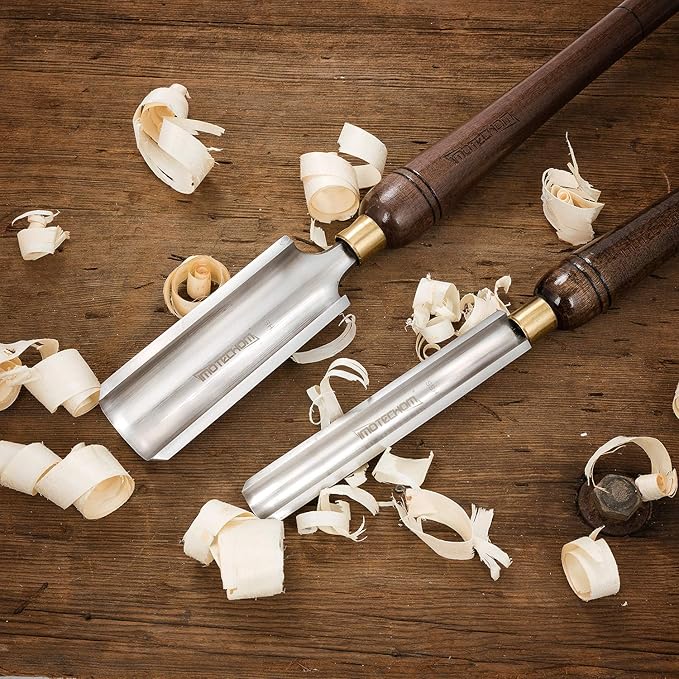 2-Pieces HSS Roughing Gouge Lathe Chisel Set Wood Turning Tools with Wooden Box, 1-Inches and 2-Inches