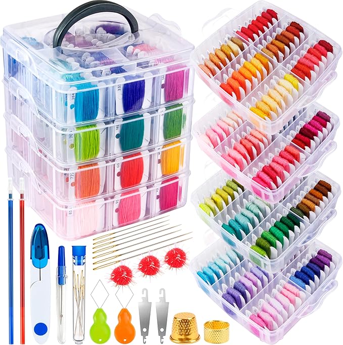 BYMORE 262 Pack Embroidery Thread Floss Kit Including 200 Colors 8 M/Pcs Cross by BYMORE
