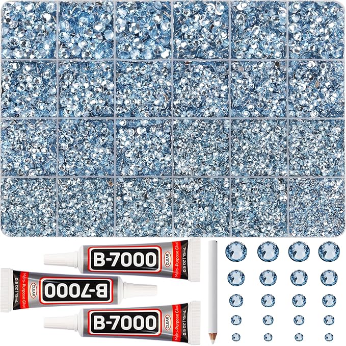 31000Pcs Baby Blue Rhinestones for Bedazzling, Flat Back Jewels Diamonds by Worthofbest