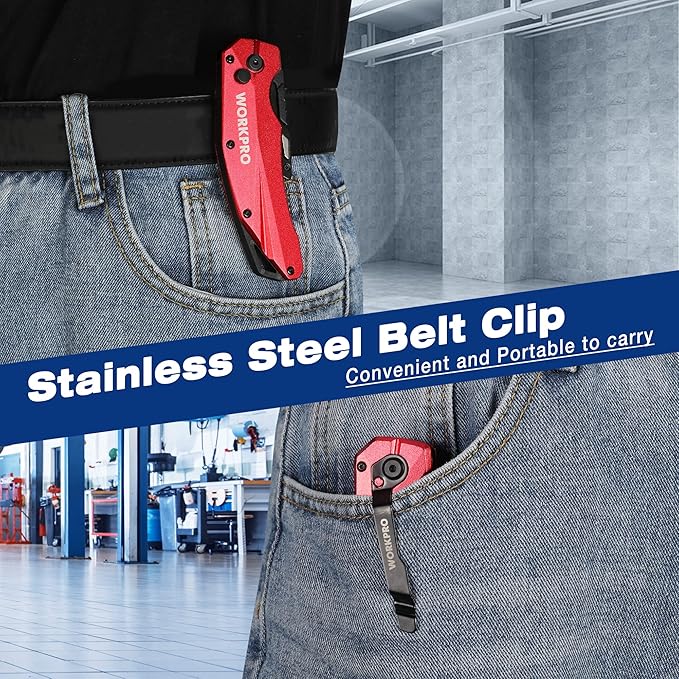 WORKPRO Folding Utility Knife, Heavy Duty Metal, Quick Open Axis Lock Box Cutter, Quick Change Blade Razor Knife, 1PC with 10 Extra SK5 Blades