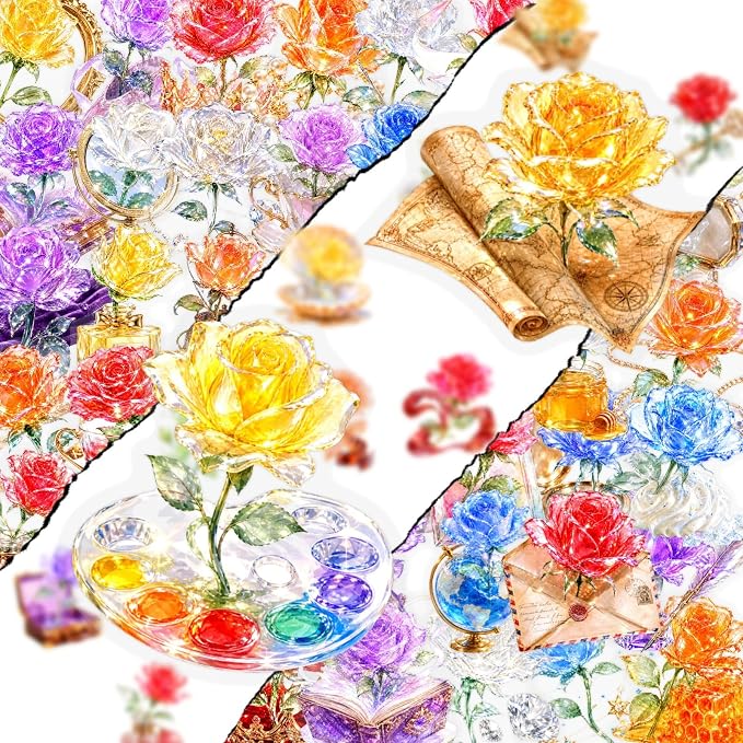 50Pcs Clear Crystal Rose Aesthetic Stickers - Image 4