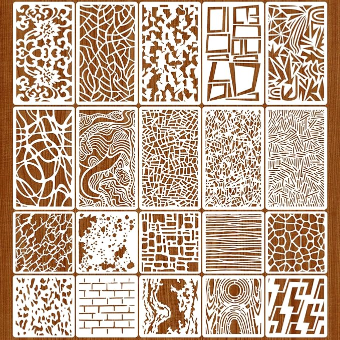 20 Pcs Abstract Texture Stencils Mixed Size Geometric Stencils by Unknown