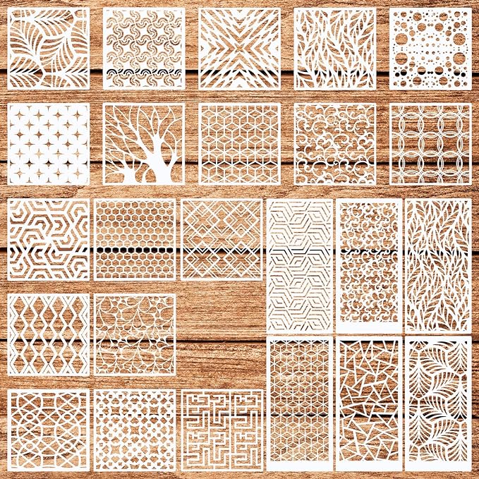 24Pcs Geometric Stencils for Painting, Reusable Abstract Layering Stencils for by WSICSE