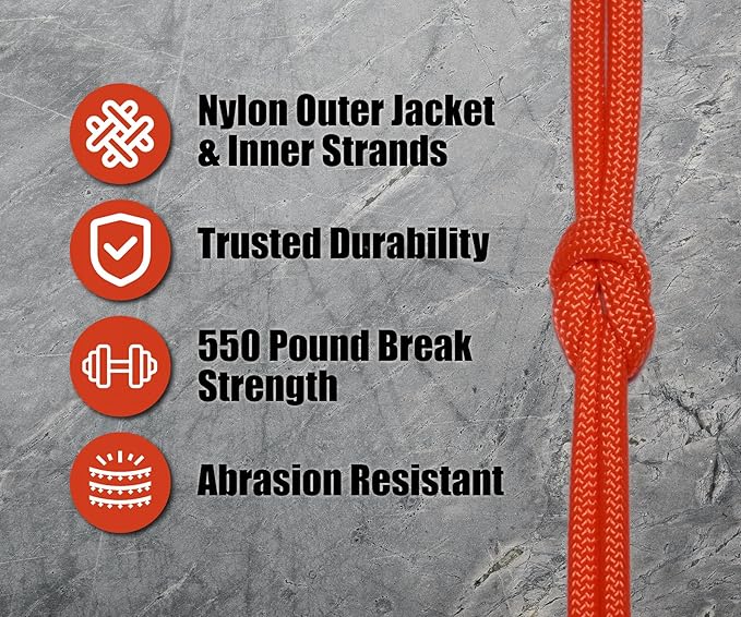 BORED? PARACORD! 550 lb Paracord - Ideal for Crafting, Camping, DIY Projects, Active & Military Outdoors - Strong Survival Rope - Tactical Parachute Cord Type III - Neon Orange 250 Feet
