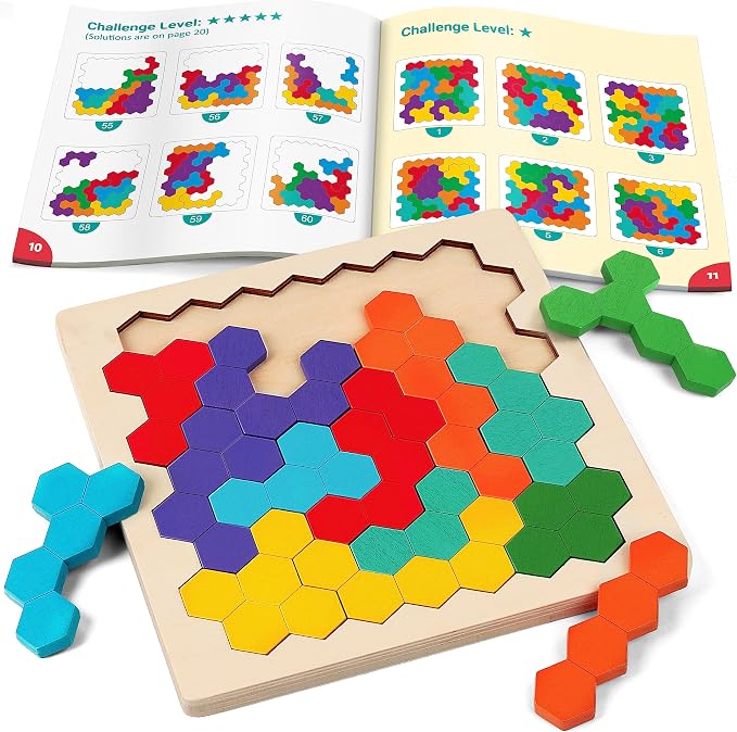 Coogam Wooden Tangram Puzzle, Color Shape Pattern Jigsaw Brain Teasers 3D Logic by Coogam