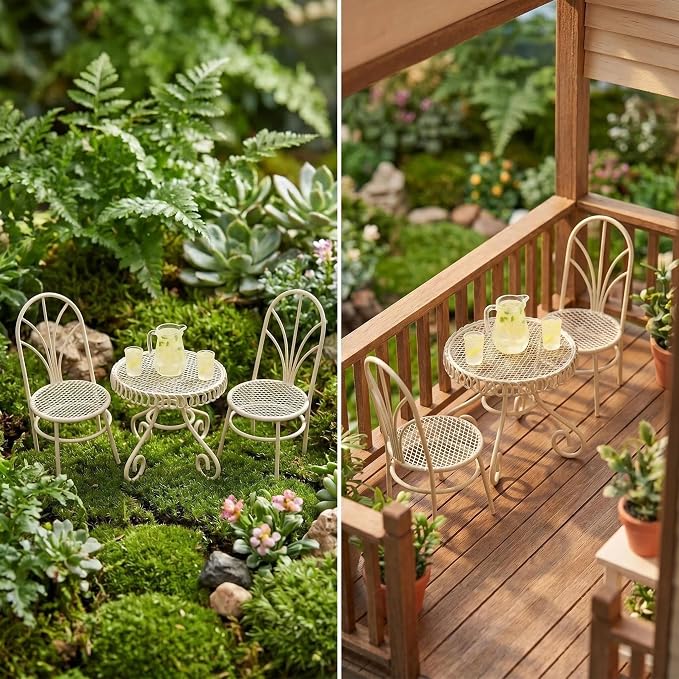 6 PCS Dollhouse Miniature Bistro Table & Chairs Set - Image 2