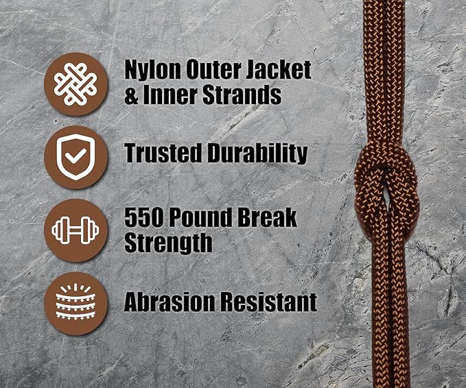 BORED? PARACORD! 550 lb Paracord - Ideal for Crafting, Camping, DIY Projects, Active & Military Outdoors - Strong Survival Rope - Tactical Parachute Cord Type III - Chocolate Brown 100 Feet